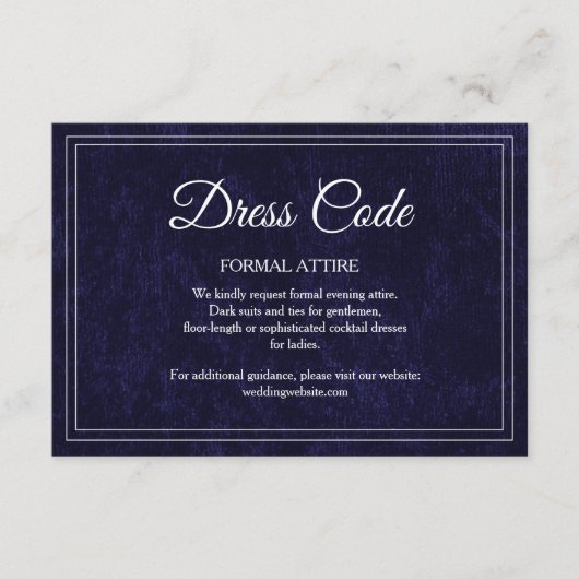 Carte D'accompagnement Elegant Classic Navy Blue Wedding Dress Code (Devant)