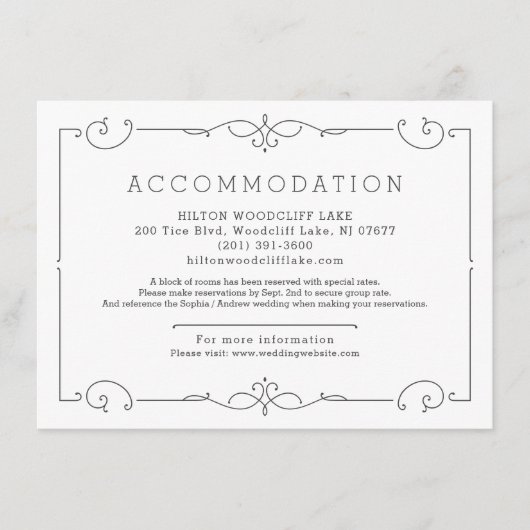 Carte D'accompagnement Elégant classique moderne mariage hébergement encl (Devant)