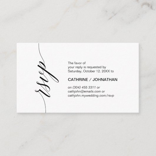 Carte D'accompagnement Élégant classique, Script noir, RSVP Party (Devant)