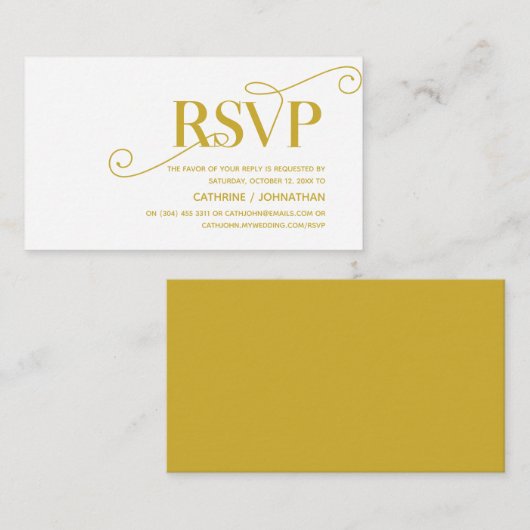 Carte D'accompagnement Élégant Classy, Gold Script, réponse RSVP (Devant / Derrière)