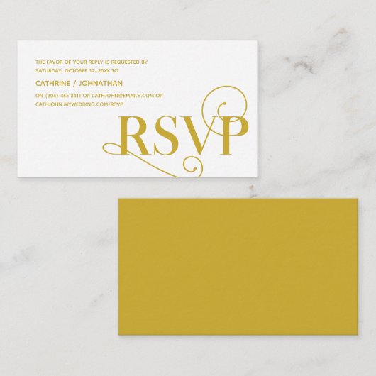 Carte D'accompagnement Élégant Classy, Gold Script, réponse RSVP (Devant / Derrière)