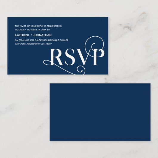 Carte D'accompagnement Elegant Classy, Navy Blue Script, réponse RSVP (Devant / Derrière)