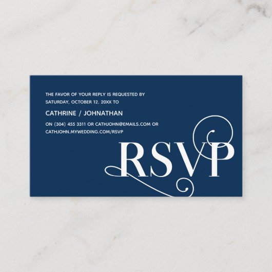 Carte D'accompagnement Elegant Classy, Navy Blue Script, réponse RSVP (Devant)