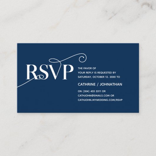 Carte D'accompagnement Elegant Classy, Navy Blue Script, réponse RSVP (Devant)