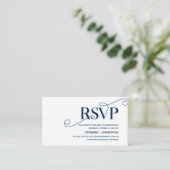 Carte D'accompagnement Elegant Classy, Navy Blue Script, réponse RSVP (Debout devant)