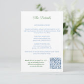 Carte D'accompagnement Elégant Code QR bleu et vert Détails du Mariage (Debout devant)