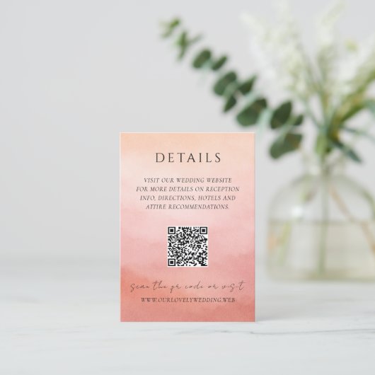 Carte D'accompagnement Élégant Code QR de Mariage Moderne Corail Côté Chi (Debout devant)