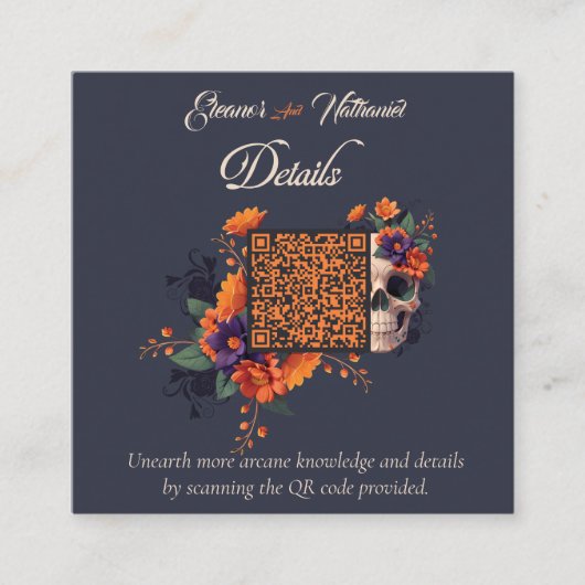 Carte D'accompagnement Élégant Code QR Floral Minimaliste Gothique Détail (Devant)