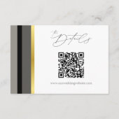 Carte D'accompagnement Élégant Code QR Mariage Rayure Noir Gris Or (Dos)