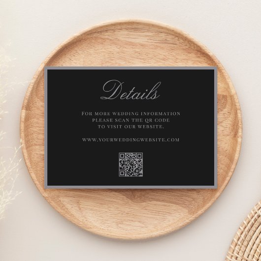 Carte D'accompagnement Élégant Code QR Mat Noir Détails Mariage