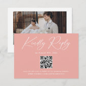 Carte D'accompagnement Élégant Code QR Rose RSVP de Mariage (Devant / Derrière)