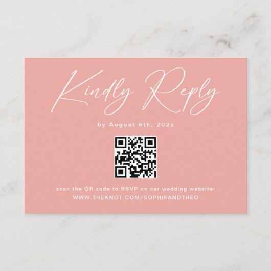 Carte D'accompagnement Élégant Code QR Rose RSVP de Mariage (Devant)