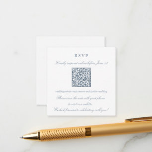 Carte D'accompagnement Élégant Code QR RSVP en Ligne Bleu Poussiéreux Pet