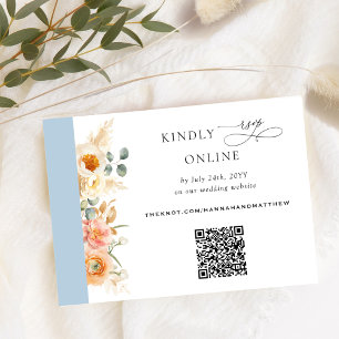 Carte D'accompagnement Elégant code QR RSVP Peach et Mariage bleu