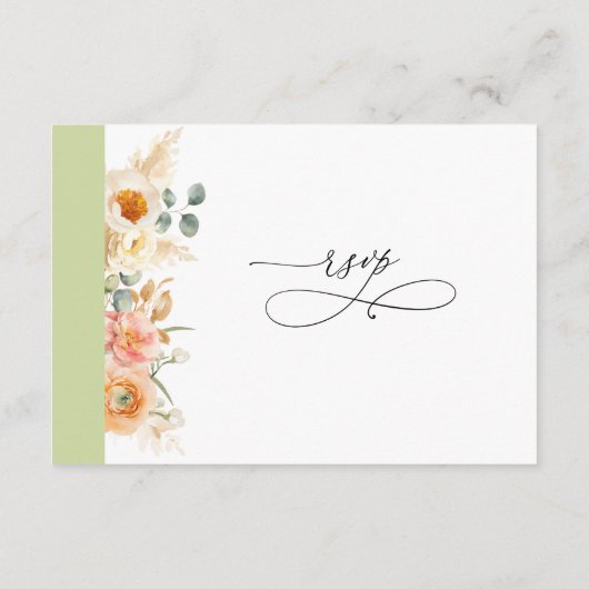 Carte D'accompagnement Elégant code QR RSVP Peach et Mariage vert (Dos)