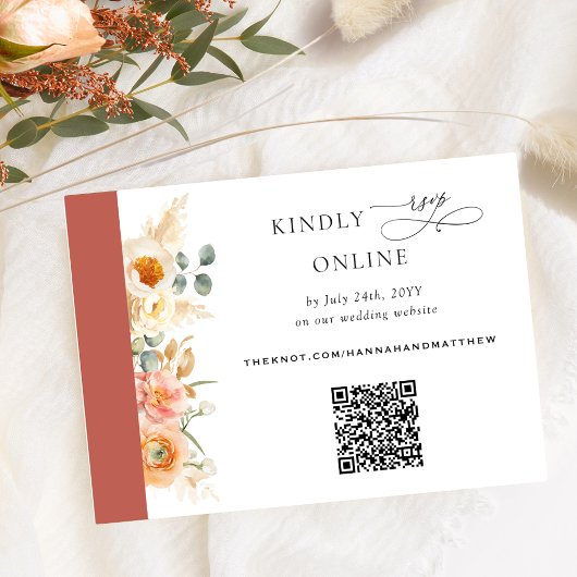 Carte D'accompagnement Elégant code QR RSVP Peach et Rust Orange Mariage