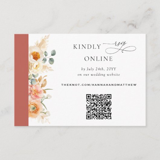 Carte D'accompagnement Elégant code QR RSVP Peach et Rust Orange Mariage (Devant)