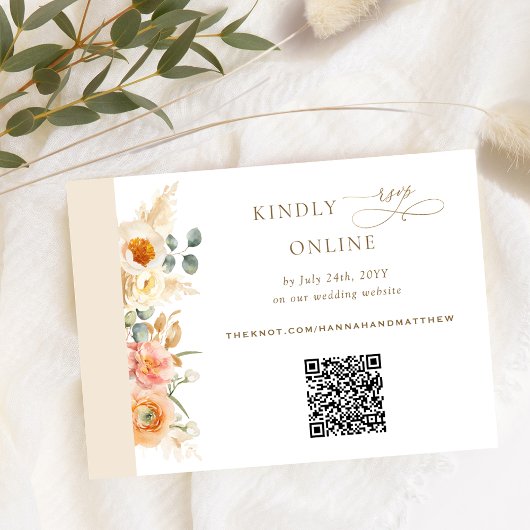 Carte D'accompagnement Elégant code QR RSVP Peach, Mariage Champagne