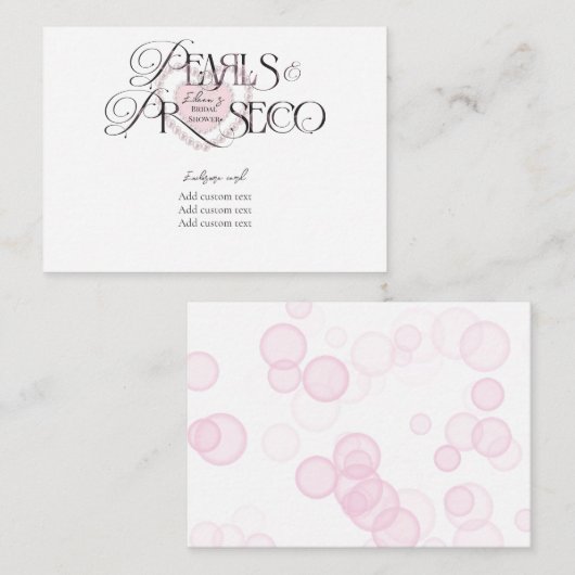 Carte D'accompagnement Élégant Cœur Perles Prosecco Bulles Shower de Mari (Devant / Derrière)