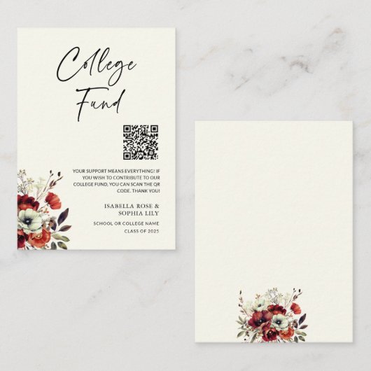 Carte D'accompagnement Elegant College Twins Graduation Fund QR Code (Devant / Derrière)