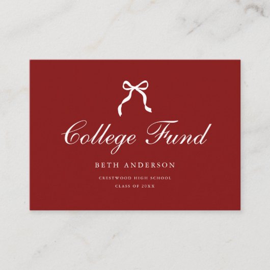 Carte D'accompagnement Elegant Coquette Bow Red Graduation College Fund (Devant)