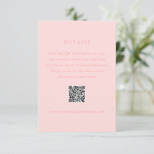 Carte D'accompagnement Élégant Coral rose QR Code moderne Mariage (Debout devant)