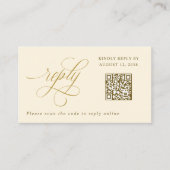 Carte D'accompagnement Elegant Crème or petit RSVP QR Code Mariage (Devant)