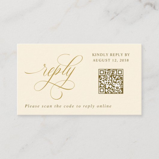 Carte D'accompagnement Elegant Crème or petit RSVP QR Code Mariage (Devant)