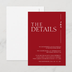 Carte D'accompagnement Elegant Crimson Red Monogram Détails du Mariage