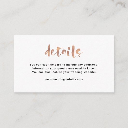 Carte D'accompagnement Élégant de base Faux Rose Gold | Détails du mariag (Devant)