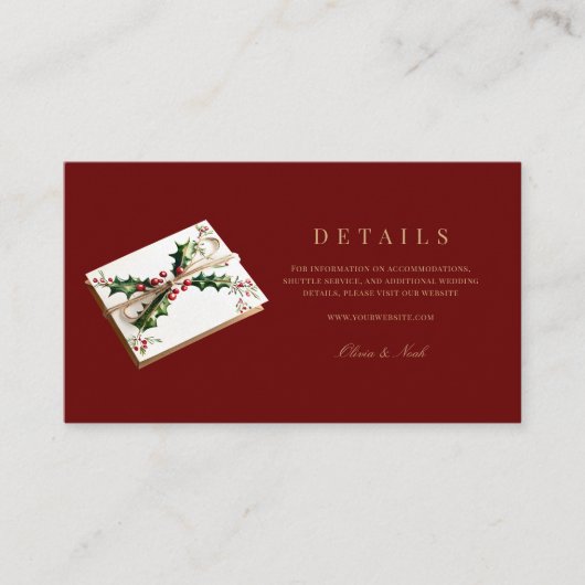 Carte D'accompagnement Élégant décor rouge de Noël Détails Mariage (Devant)