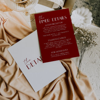Carte D'accompagnement Elegant Deep Red Burgundy White wedding Details  