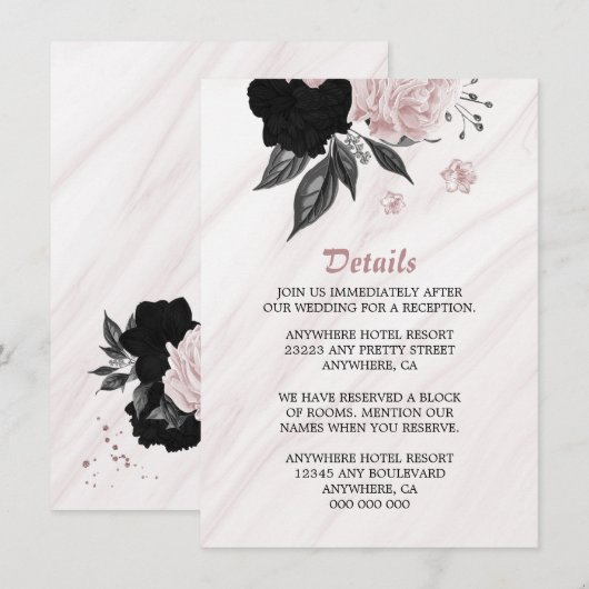 Carte D'accompagnement Élégant détail de fleurs rose noire (Devant / Derrière)