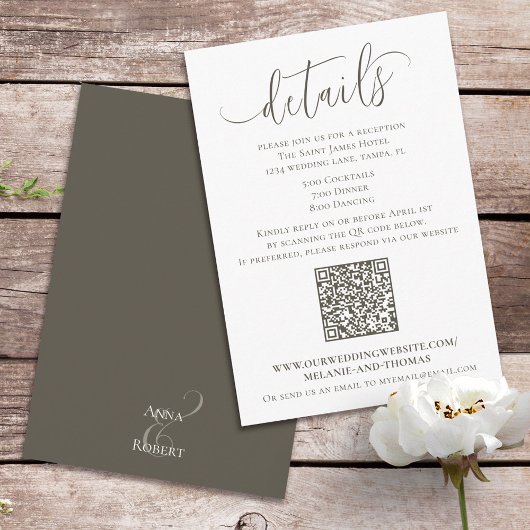 Carte D'accompagnement Élégant Détails de Script Simple Brun | Code QR