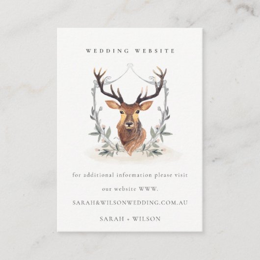 Carte D'accompagnement Elégant Dusky Deer Floral Crest Mariage Website (Devant)