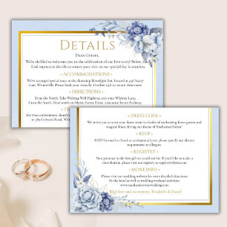 Carte D'accompagnement Elégant Dusty bleu or Floral détails mariage
