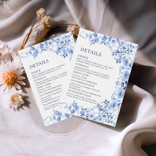 Carte D'accompagnement Elegant dusty blue floral wedding details 