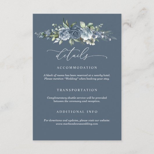 Carte D'accompagnement Elegant Dusty Blue Floral Wedding Enclosure Card (Devant)