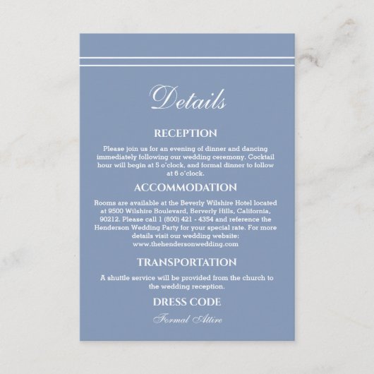 Carte D'accompagnement Elégant Dusty Blue Modern Mariage Détails (Devant)