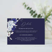 Carte D'accompagnement Elegant Dusty Blue Navy Floral Détails du Mariage (Debout devant)
