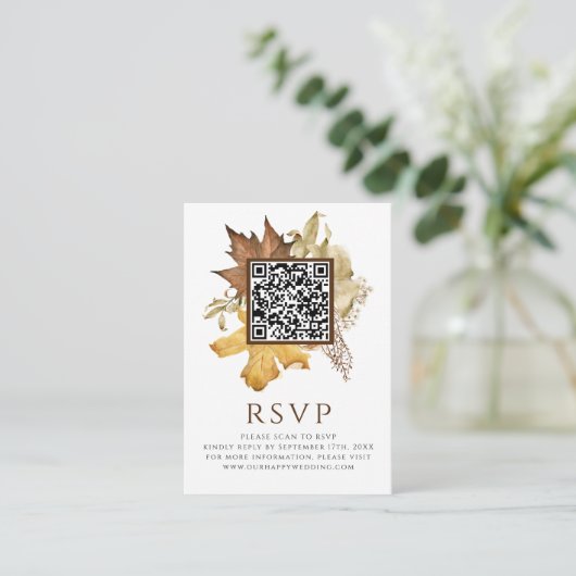 Carte D'accompagnement Elegant Dusty Brown Mariage de automne QR Code RSV (Debout devant)