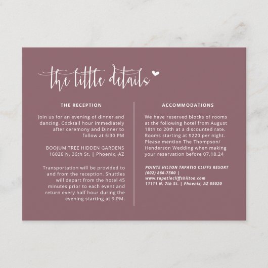 Carte D'accompagnement Elegant Dusty Purple Boho Détails du Mariage QR Co (Devant)