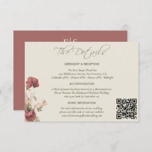 Carte D'accompagnement Elégant Dusty Rose Floral Mariage Les Détails