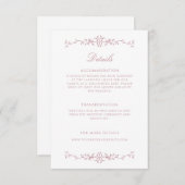Carte D'accompagnement Elegant Dusty Rose Line Art Mariage Détails (Devant / Derrière)