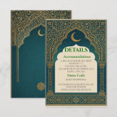 Carte D'accompagnement Elegant Emerald & Gold Ornate Arch Wedding Details (Devant / Derrière)