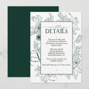 Carte D'accompagnement Élégant Emerald Green Floral Détails du Mariage