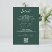 Carte D'accompagnement Élégant Emerald Green Script Mariage QR Code (Debout devant)