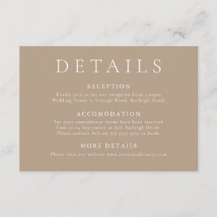 Carte D'accompagnement Elégant et moderne Pale Taupe Détails Mariage