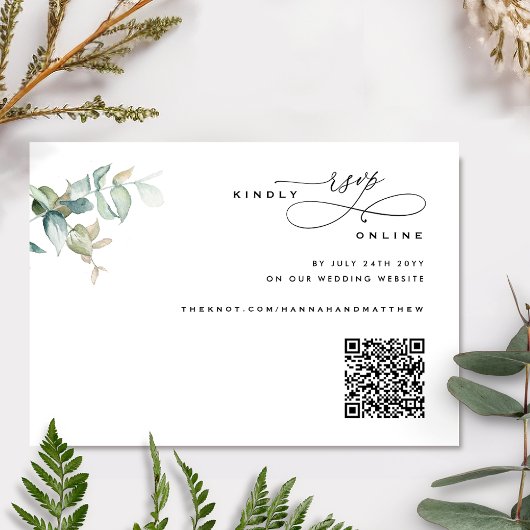 Carte D'accompagnement Elégant et simple, Mariage de verdure QR Code RSVP