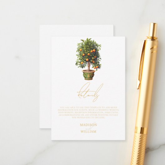 Carte D'accompagnement Elégant été Orange Fruit Détails Mariage (Devant/Arrière en situation)
